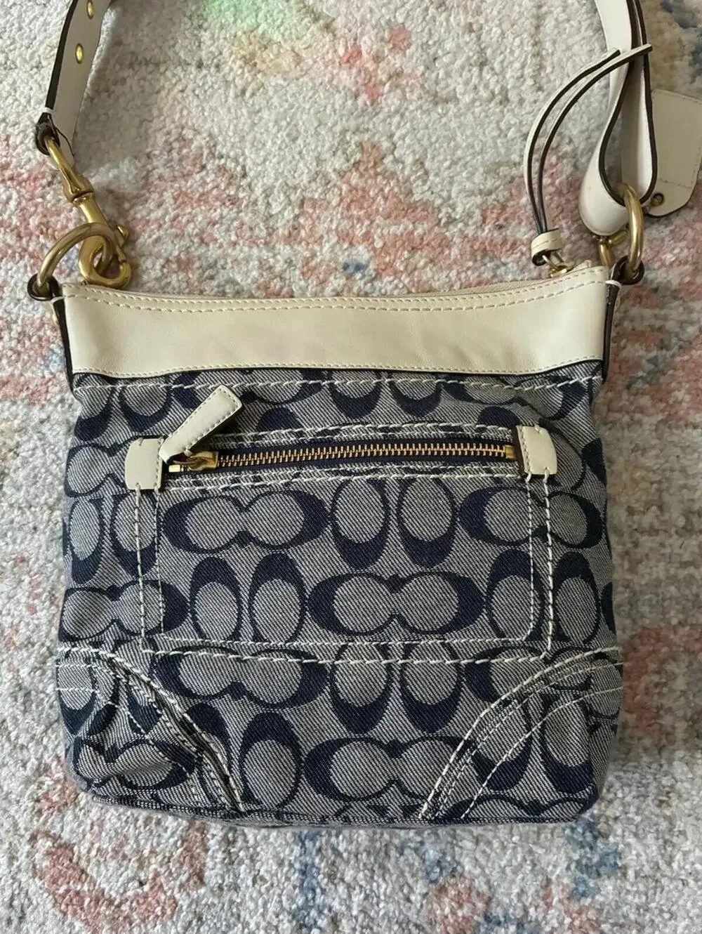 Coach 10402 Signature C Duffle Blue Denim Leather Convertible Handbag